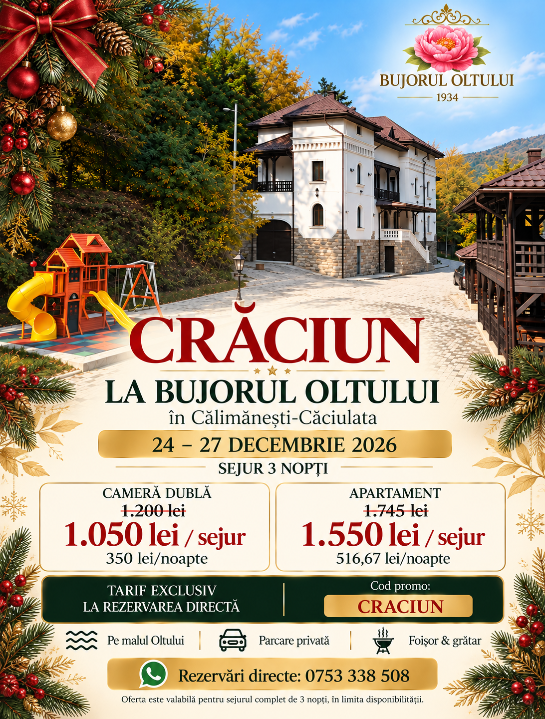 Ofertă Crăciun – cazare în Călimănești-Căciulata la Bujorul Oltului